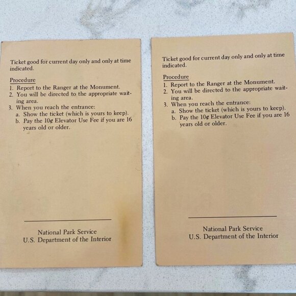 Vintage Pair of 2 Washington Monument Entrance Tickets from April 1977 - Picture 3 of 3